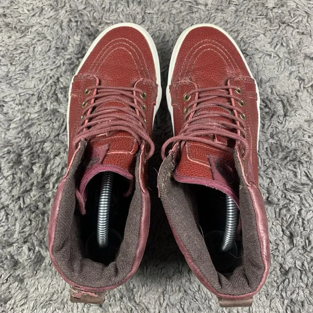 Vans Sk8-Hi Shoes Womens Size 9.5 Red Leather High Top Skate Sneakers Athletic